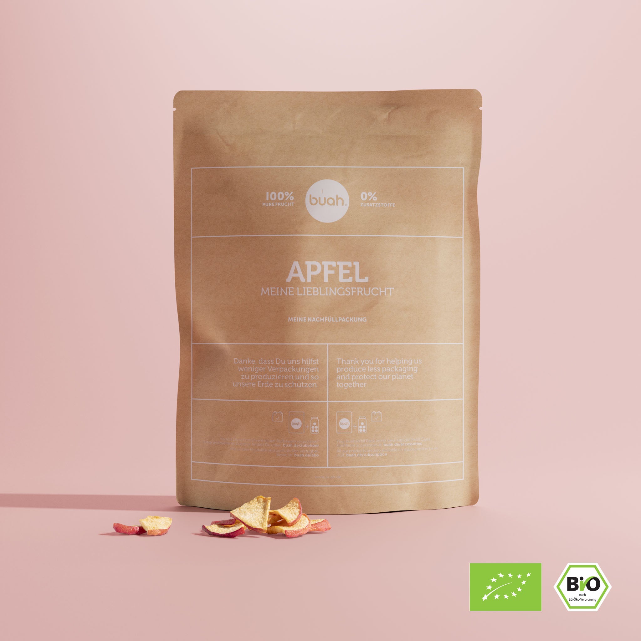 buah Vorteilspackung vakuumgetrockneter Apfel in einer braunen Papierverpackung