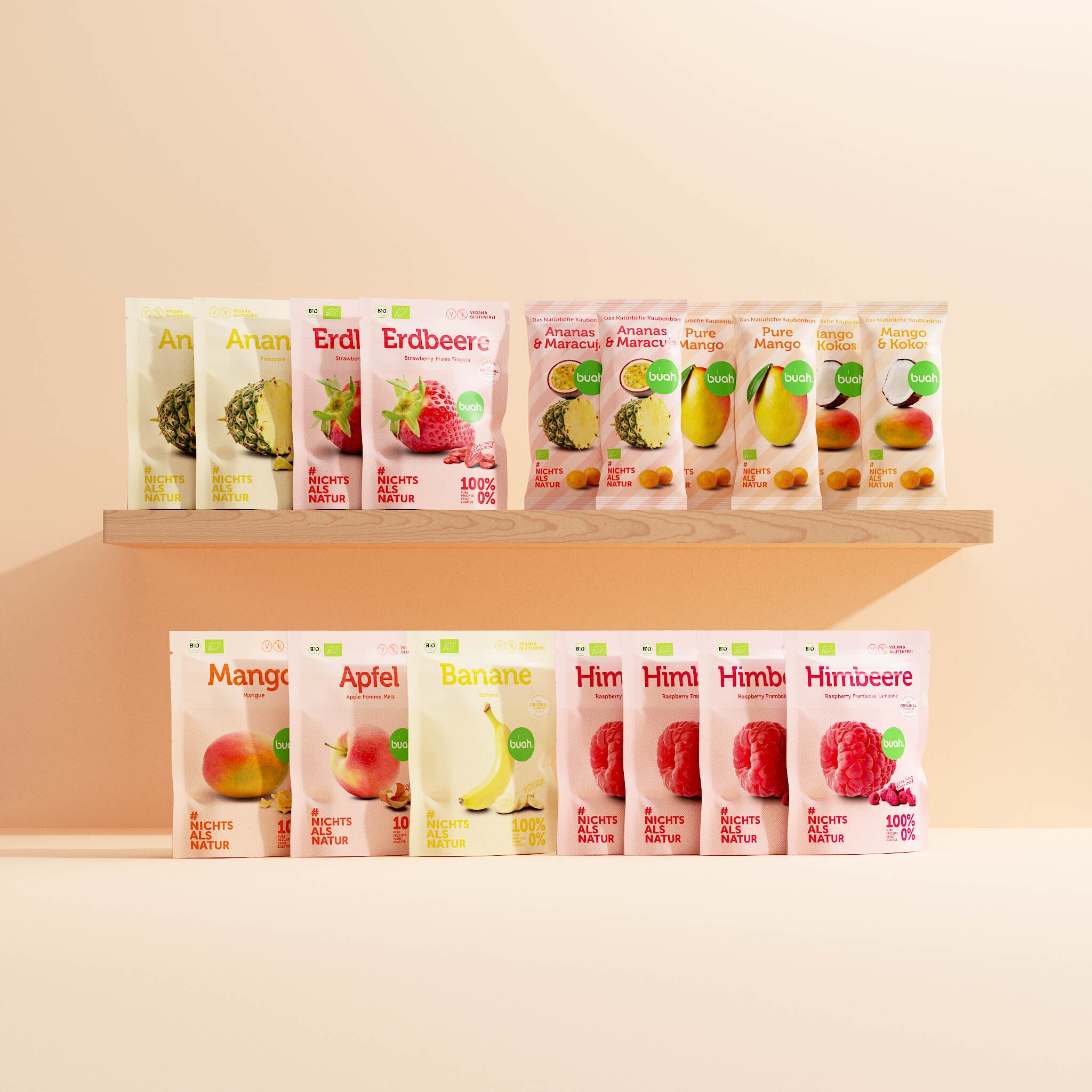 buah Friends Probier-Set mit verschiedenen buah Snackpacks und Kaubonbons perfekt als Probier-Paket und fĂĽr unterwegs