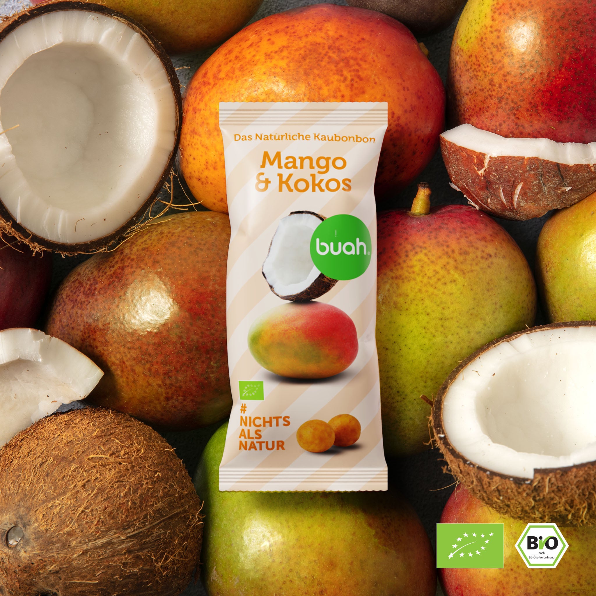Biologische mango-kokos-blissballs