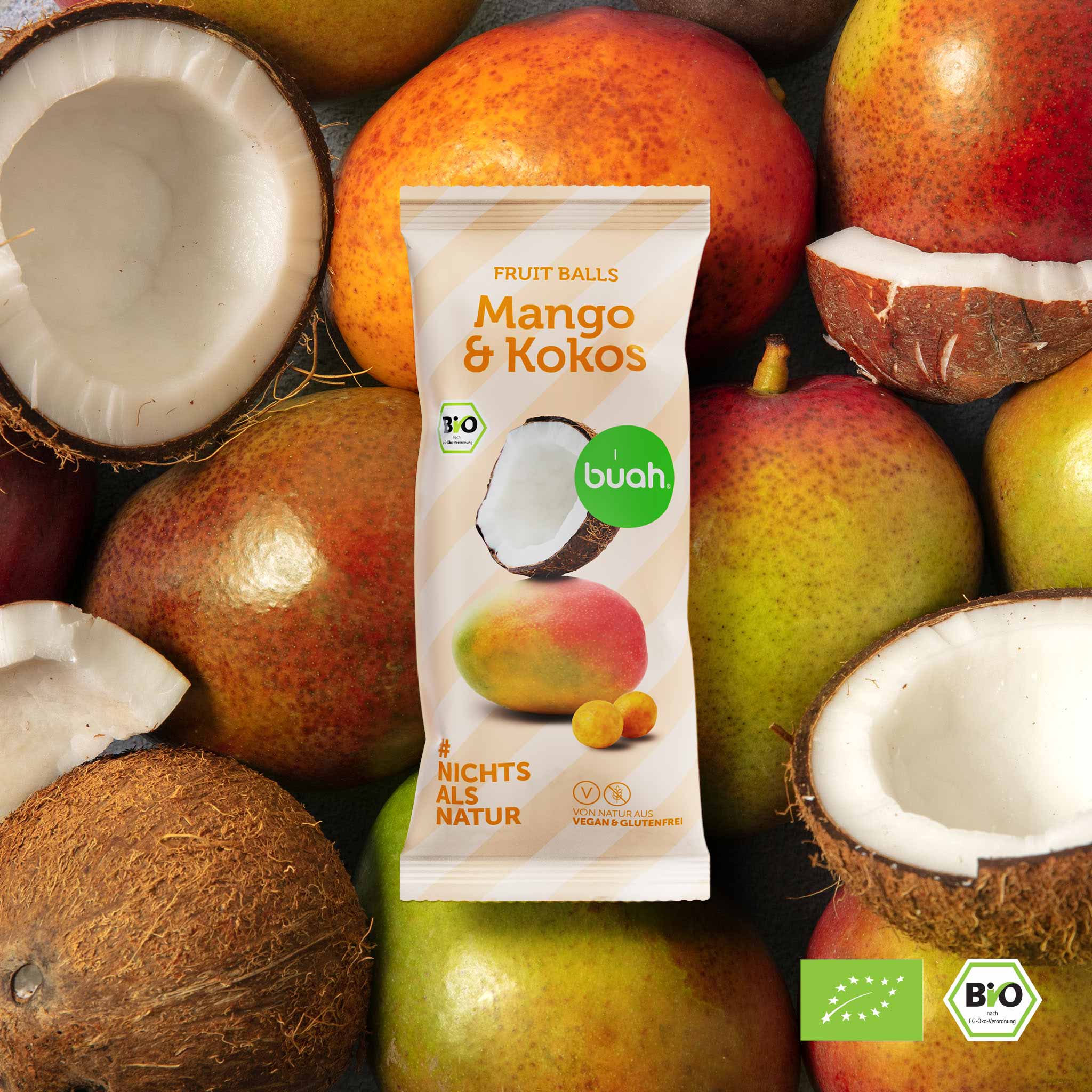 Biologische mango-kokos-fruitballetjes