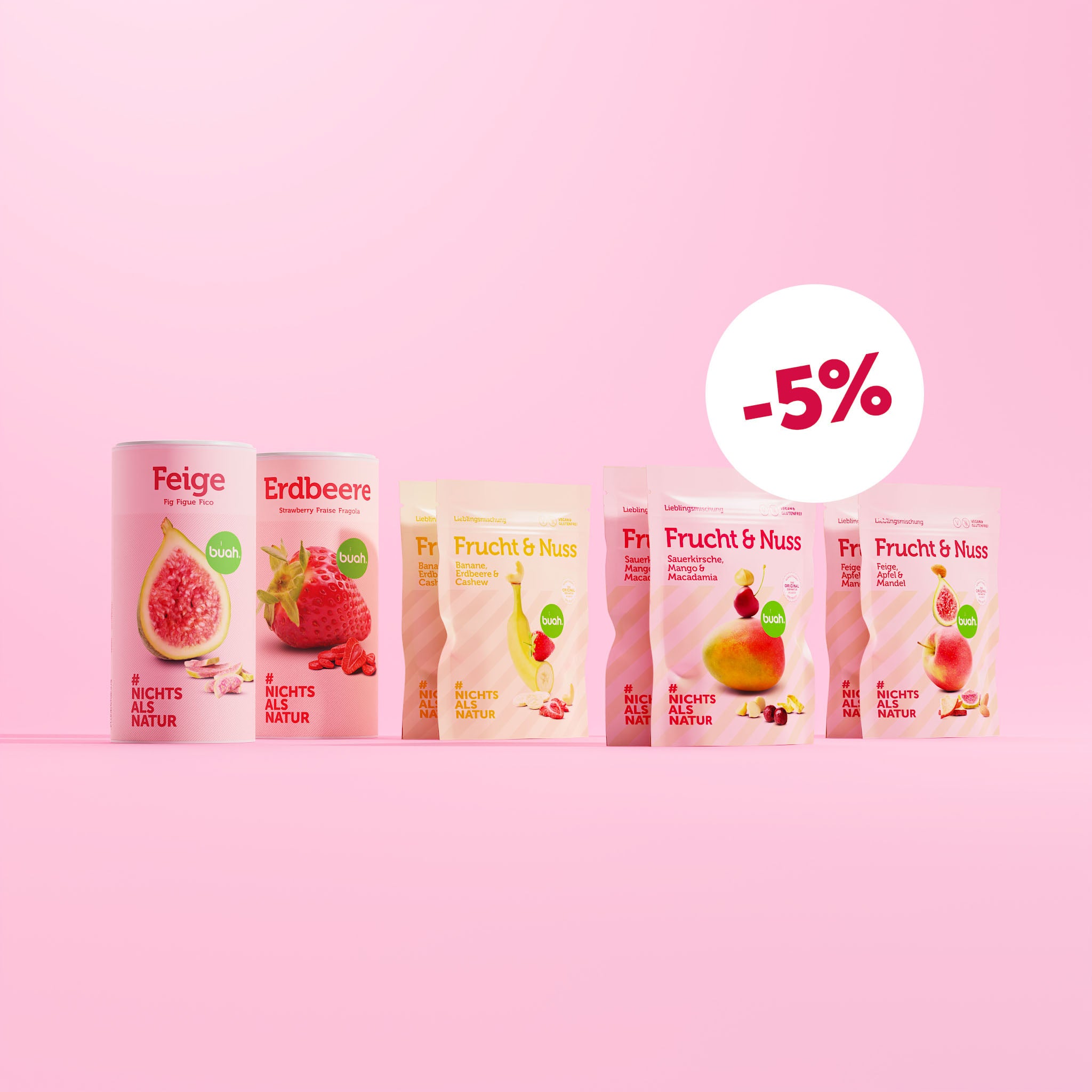 buah Natural Power-Set mit der neuen buah Frucht & Nuss Mischung mit Sauerkirsche, Mango und Macadamia anderen Nuss Mischungen, Feige und Erdbeere mit 5% Rabatt